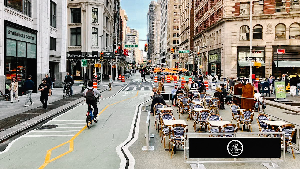 Broadway at West 26th Street, made pedestrian-friendly through “Broadway Vision” redesign project